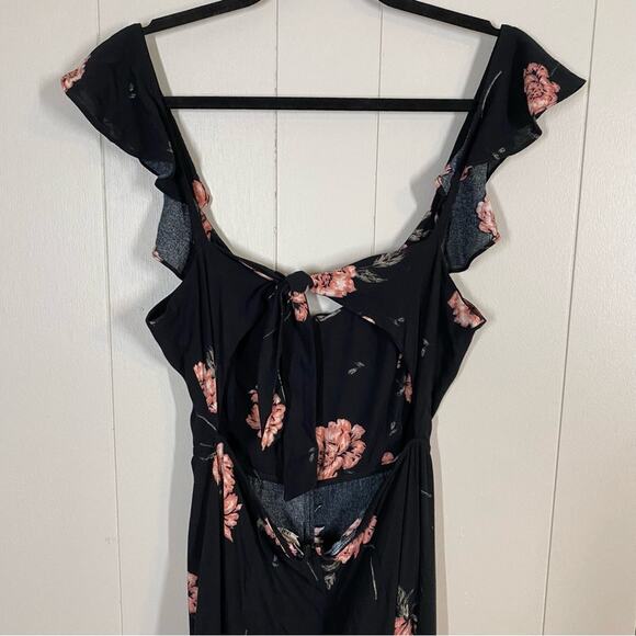 Amuse Society Sweet November Black Floral Print Tie Back Jumpsuit Size Small - Picture 7 of 12